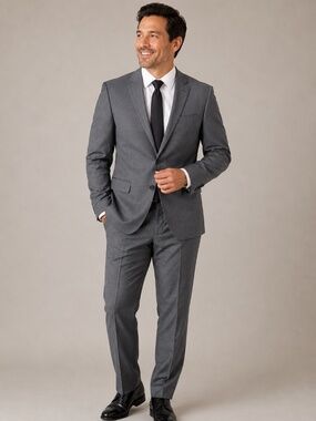 Michael Strahan Gray Suit 46R Jacket 38x30 Pants Wool Blend Stretch Tailored Sui
